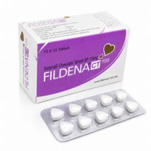 Fildena CT 100mg Sildenafil Citrate Chewable Tablets box and blister strip