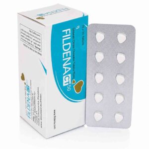 Fildena CT 50mg Sildenafil Citrate Chewable Tablets box and blister strip