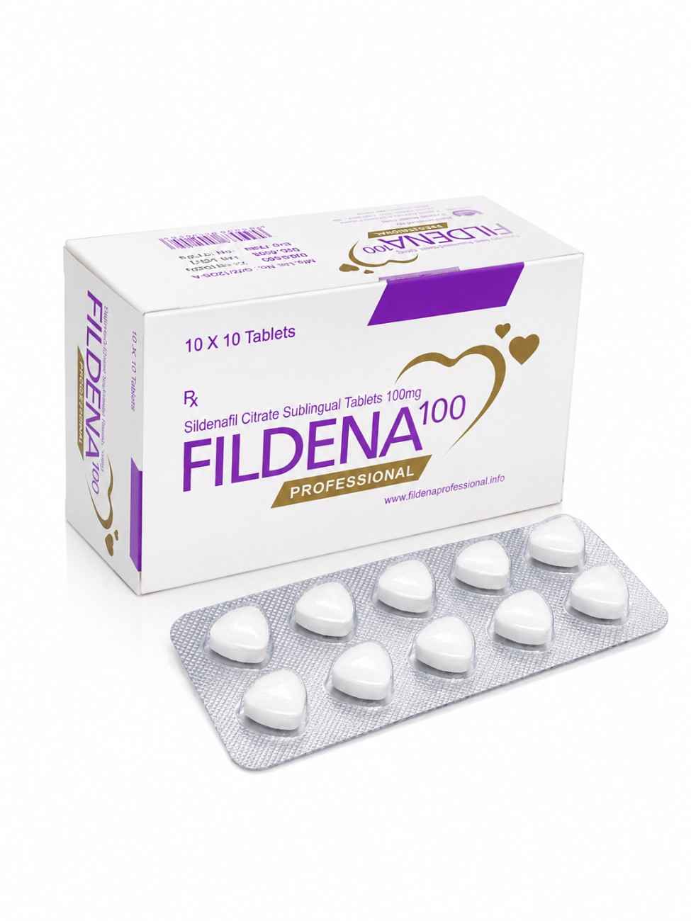 Fildena Professional 100mg Sildenafil Citrate Sublingual Tablets box and blister strip