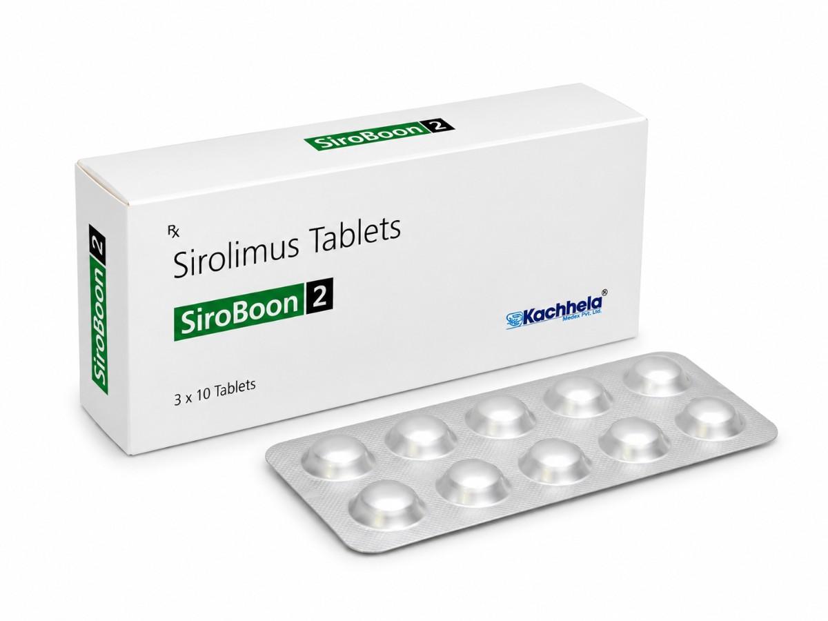 SiroBoon 2mg Sirolimus Tablets Box and Blister Pack Kachhela Medex