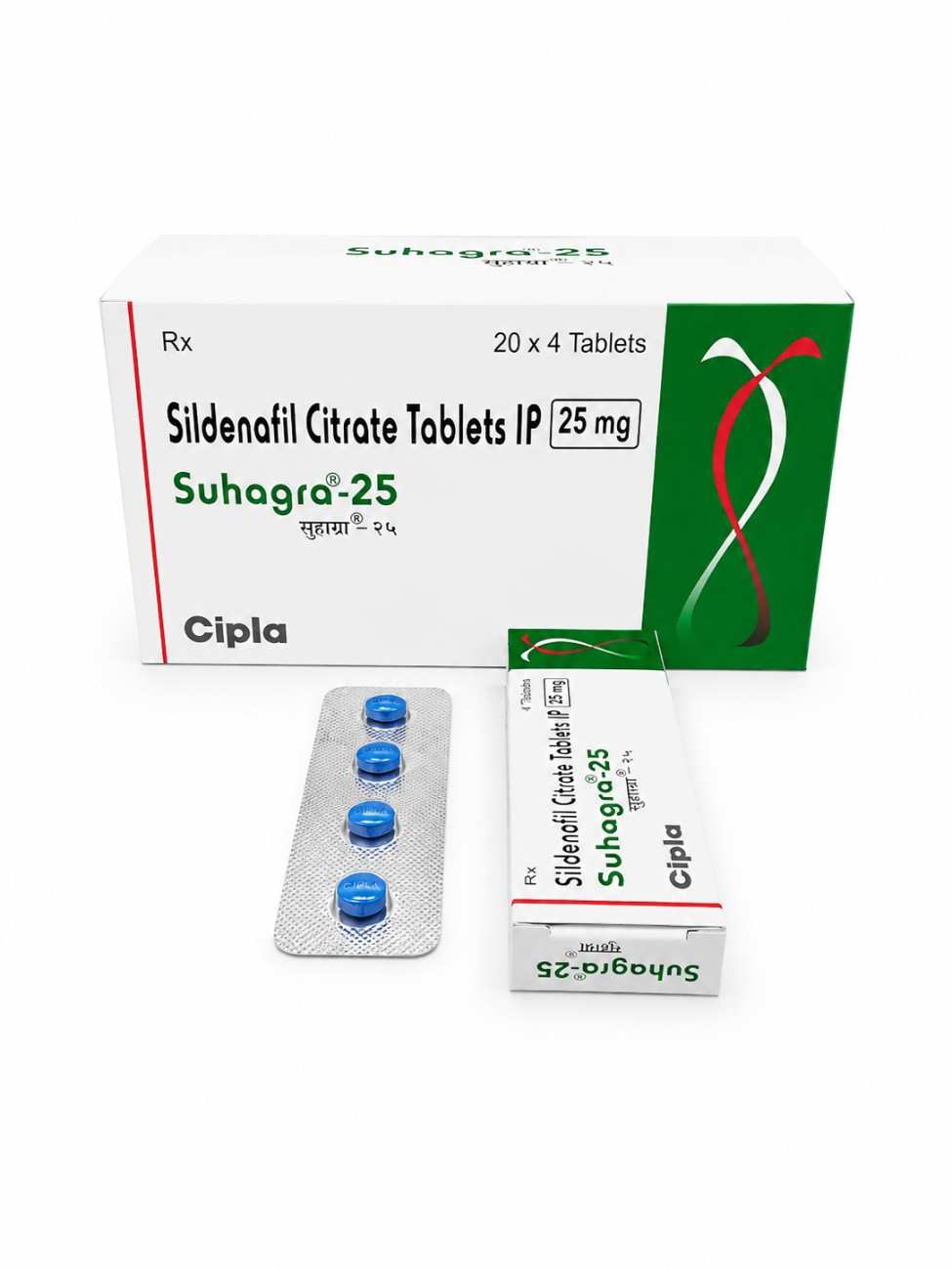Suhagra 25 Sildenafil Citrate Tablets IP box and blister strip