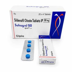 Suhagra 50 Sildenafil Citrate Tablets IP box and blister strip
