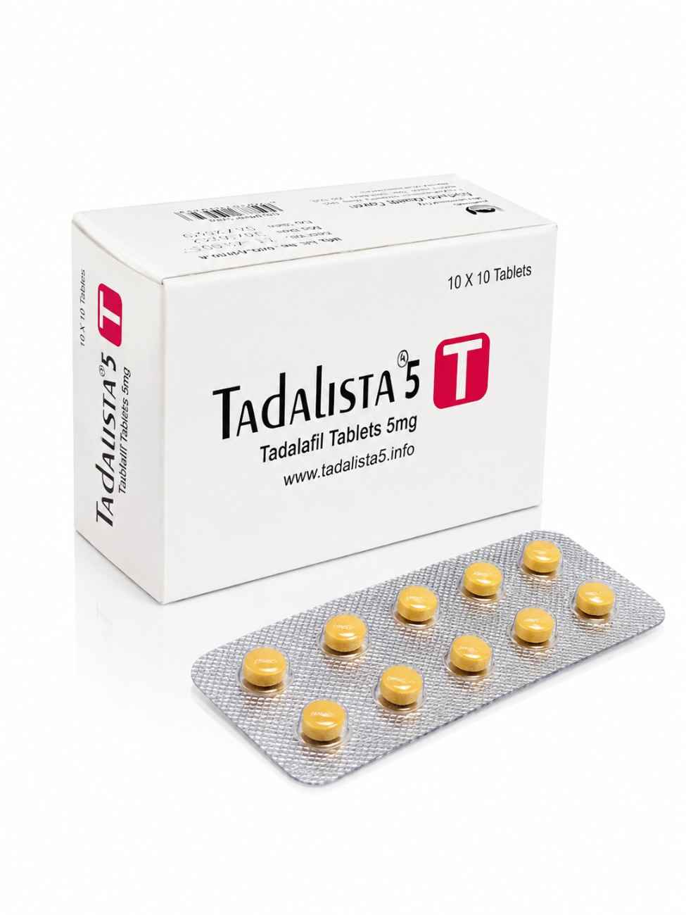 Alt Text: Tadalista 5mg Tadalafil Tablets box and blister strip