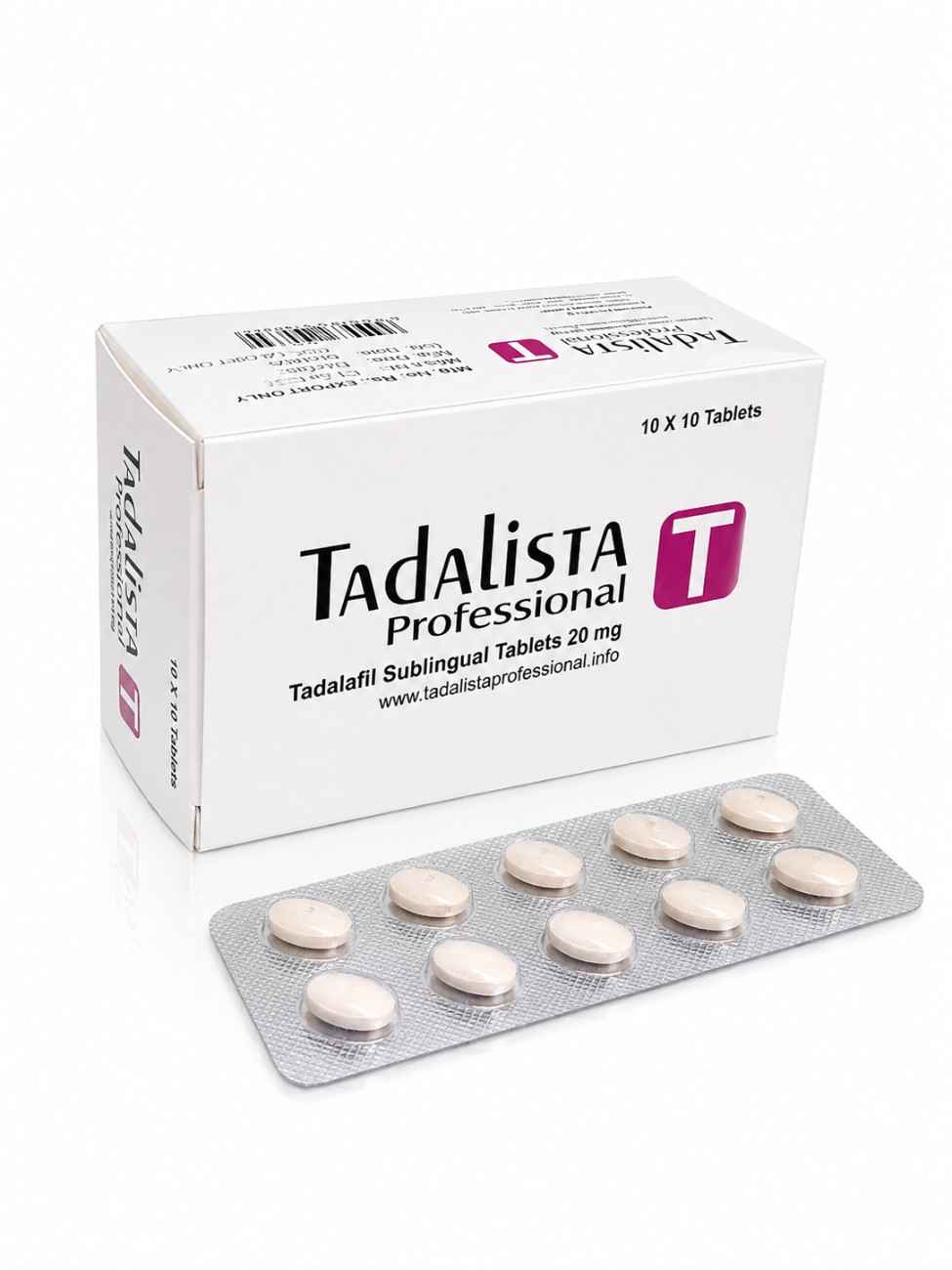 Tadalista Professional 20mg Tadalafil Sublingual Tablets box and blister strip