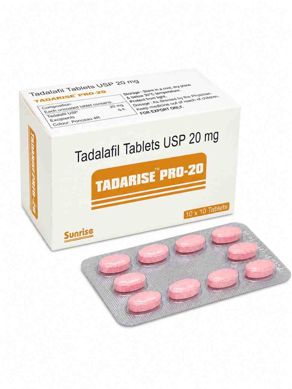 Tadarise Pro 20mg Tadalafil Sublingual Tablets box and blister strip