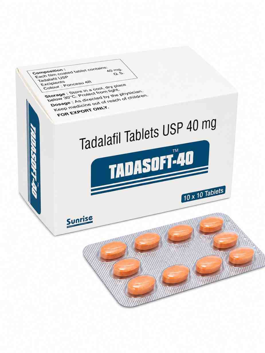 Tadasoft 40mg Tadalafil Tablets box and blister strip