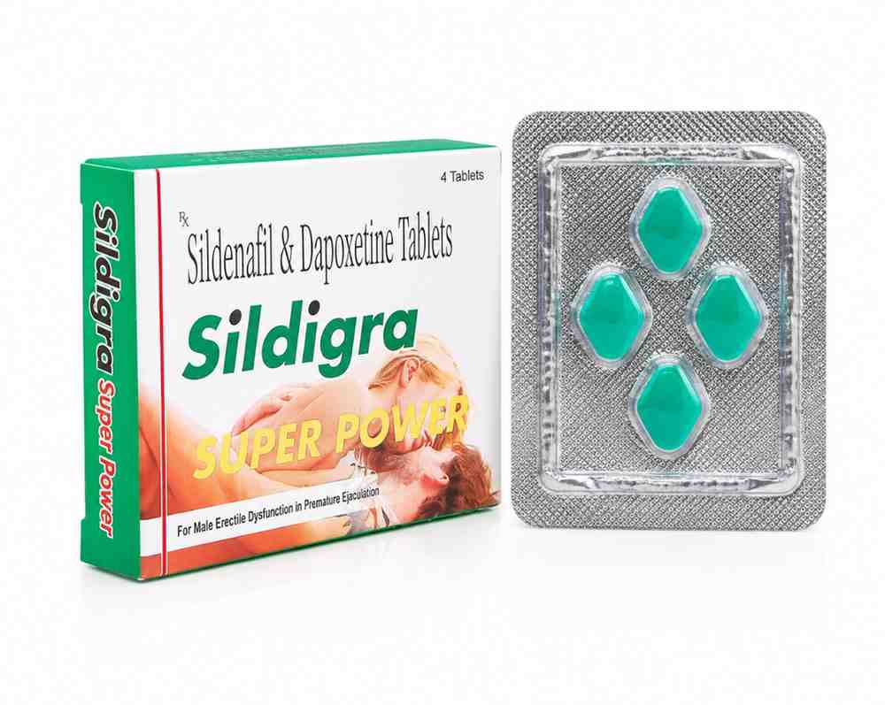 Sildigra Super Power Sildenafil Citrate and Dapoxetine Tablets box and blister strip