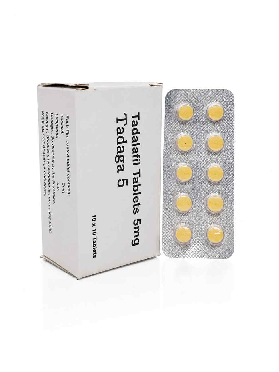 Tadaga 5mg Tadalafil Tablets box and blister strip