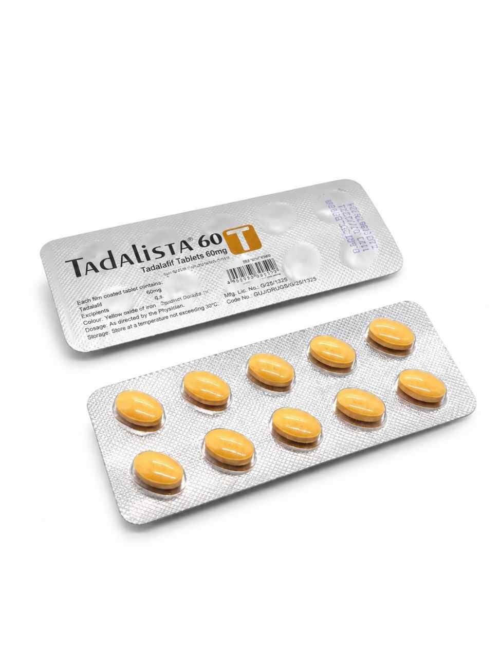 Tadalista 60mg Tadalafil Tablets box and blister strip