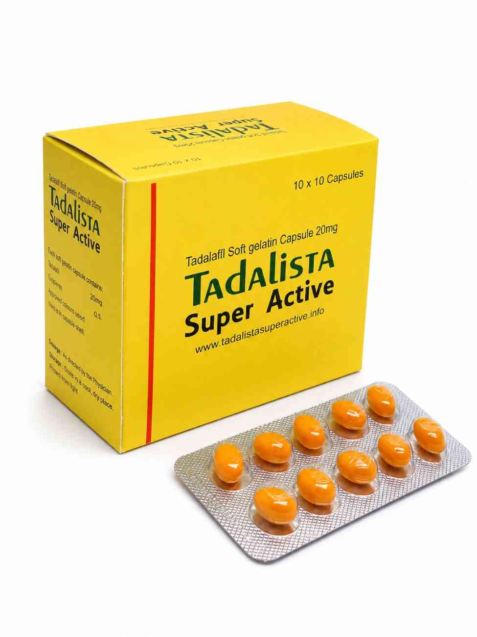 Tadalista Super Active Tadalafil Soft Gel Capsules box and blister strip