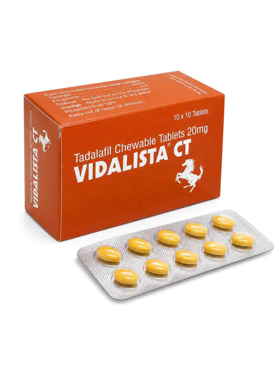 Vidalista CT 20 mg Tadalafil Soft Chewable Tablets box and blister strip